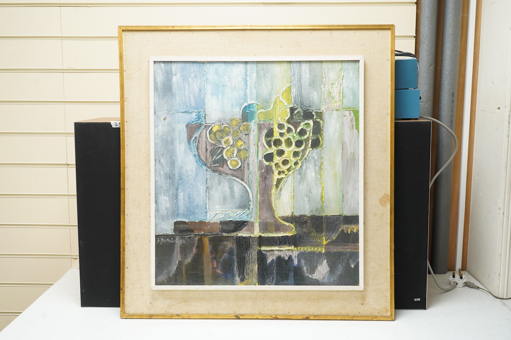 Mid century, Russian school, still life of flowers, signed in Cyrillic and dated 1970, textured abstract oil on board, 56 x 51cm